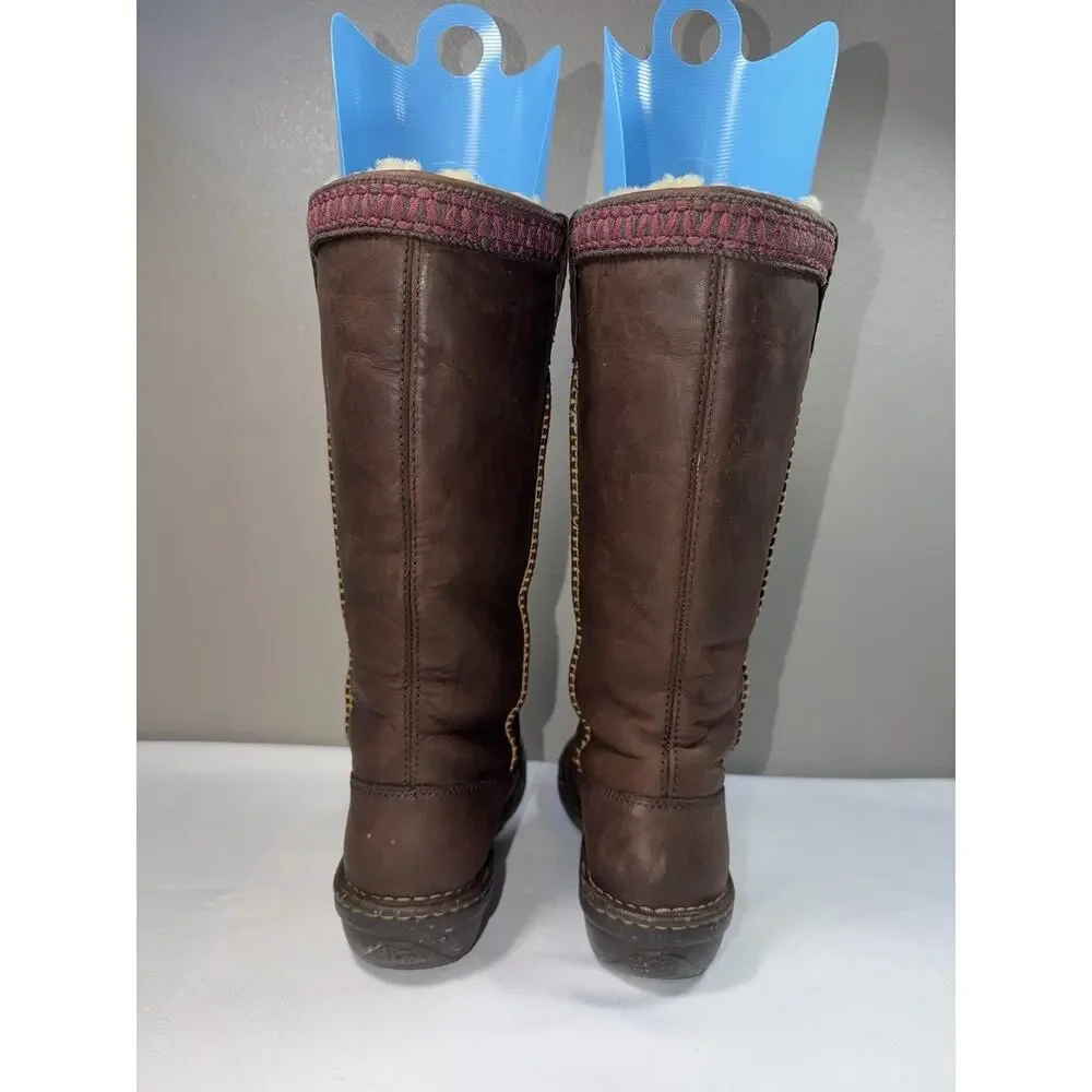 Ugg Swell Tall Brown Leather Shearling Lined Boots Size 8